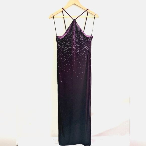 Vintage Y2K Velvet Velvet Purple Halter Maxi Dress Size 9/10 Fairy Jump Apparel - Picture 1 of 5